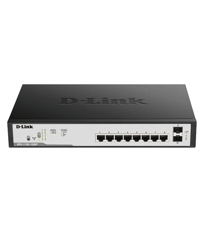 سوئیچ ۸ پورت گیگابیت PoE مدیریتی با ۲ پورت فیبر D Link DGS 1100 10MP