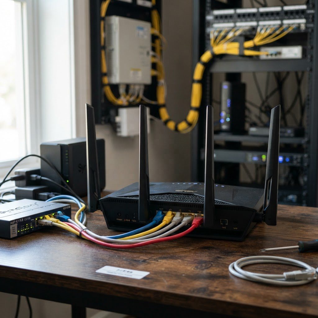 روتر وایرلس با کابل‌های اترنت متصل به پورت LAN
